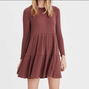 SWING Relaxed PLUSH KNIT tiered long sleeve FLOWY dress